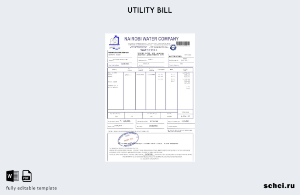 скачать в цифровом формате шаблон счета за водоснабжение в Кении, Найроби